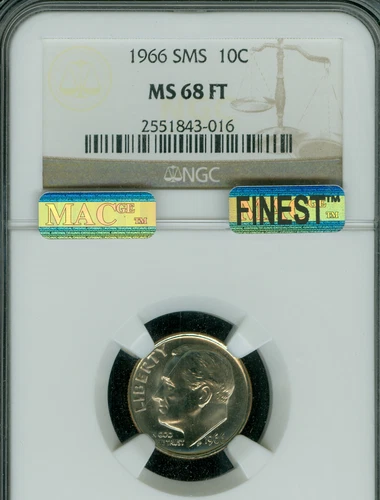 1966 ROOSEVELT DIME NGC MS68 FT SMS PQ MAC FINEST GRADE MAC SPOTLESS .
