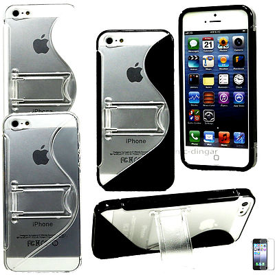 Ultra Slim Fit Premium TPU Rubber Cover with Stand  Case For iPhone 5 5S +Flim