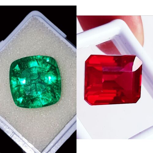 Loose Gemstone Natural Red Ruby & Green Emerald 8 to 10 Ct Certified LM117 - Picture 6 of 7