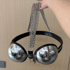 Female Stainless Steel Bondage Chastity Bra with Chain Lockable Underwear BDSM