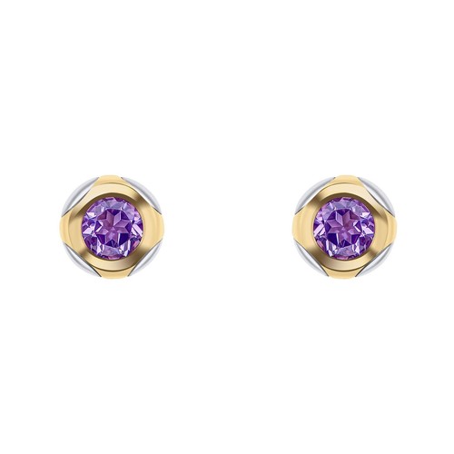 FIORELLI Amethyst Stud Earrings 18ct Gold Plated Hallmarked Brand New Boxed