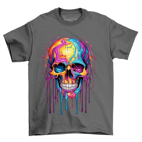 Skull 3 Paint Drip Design t-shirt - Funny, Colorful, and Dripping with Style! Un - Picture 2 of 38