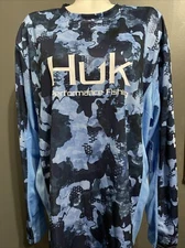 HUK Icon X Refraction Camo LS Performance Shirt Blue Men’s Small New