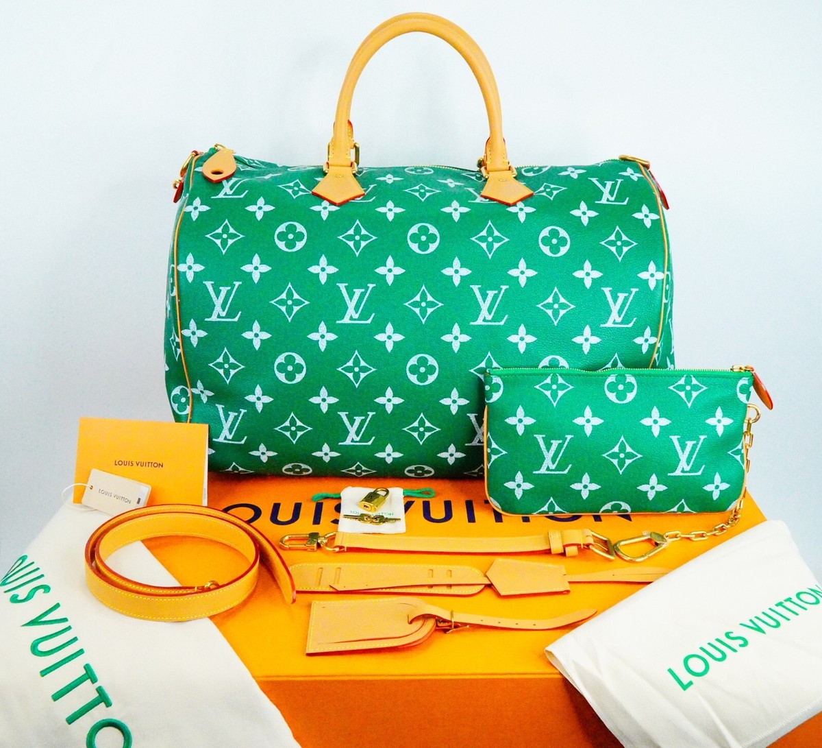 Louis Vuitton グリーン ハンドバッグ Louis Vuitton Limited Edition Green Monogram Leather Speedy P9