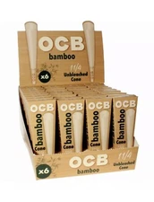 OCB Bamboo Cones - Unbleached 1 1/4 Size (79mm) - Retail Box of 32 Packs of 6