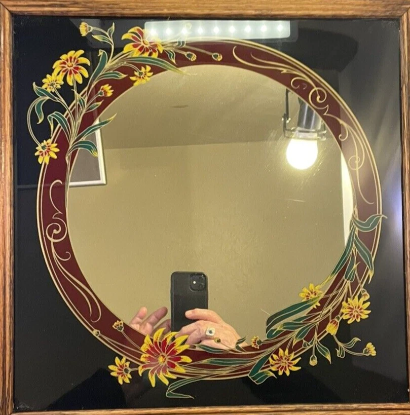 Hensley Co Mirror 1983 FLORAL PATTERN GOOD CONDITION 22 X 22 FRAME 2 - Image 4 of 4