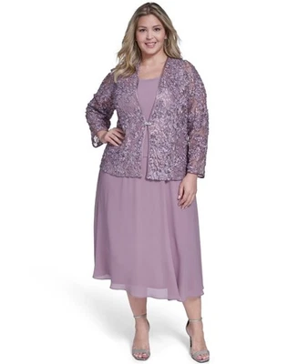 Jessica Howard Plus Size 18W Jacket Dress 2-Piece Set Floral Lace Sequin Mauve - Image 1 of 4