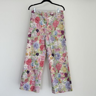 Alice + Olivia Jeans 28 Floral Print Cropped Coin Pocket Pants Boho Garden Party