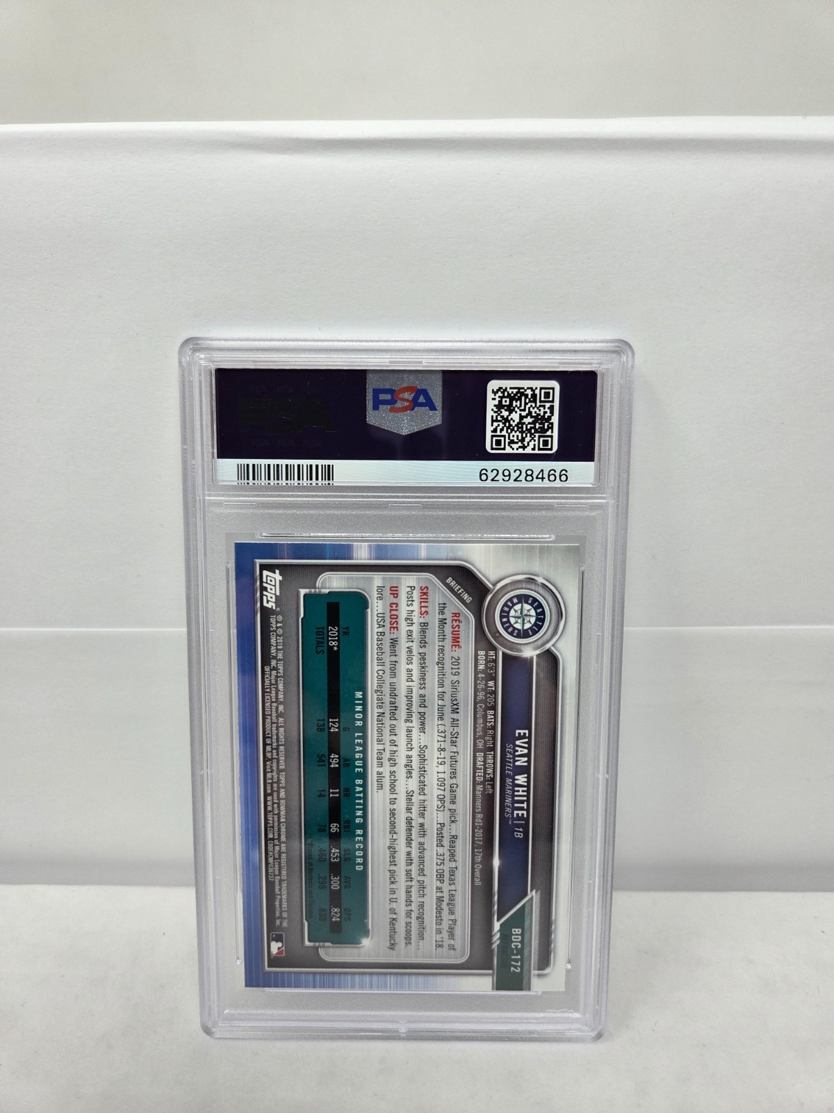 2019 Bowman EVAN WHITE Rookie Card RC Chrome Refractor PSA 10 Gem Mint