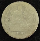 1867 Silver Seated Liberty Quarter- AG Details