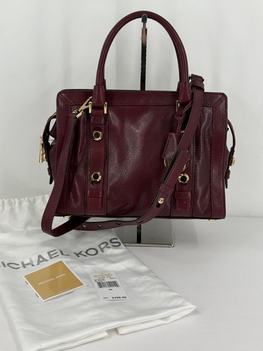 NWT Michael Kors Merlot Red Leather Medium Collins Stud Satchel Bag Purse