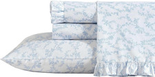 Laura Ashley - Twin XL Size Sheet Set, Crisp Cotton Percale Bedding with Ruffle