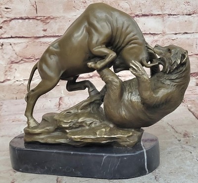 Wall Street Bull vs. Bear Cast Bronze Statue NEW Bull & Bear Stock Market Decor