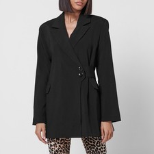 New Ganni Melange Suit Jacket In Black Size 3...