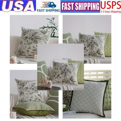 Vintage Olive Botanical Chevron Piped Edge Cushion French Farmhouse Sofa Pillow