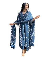 Women Cotton Blend Floral Printed Kurta Plazzo Set with Dupatta