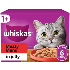 24 x 400g Whiskas 1+ Adult Wet Cat Food Tins Mixed Meaty Menu in Jelly 4.50 per kilo