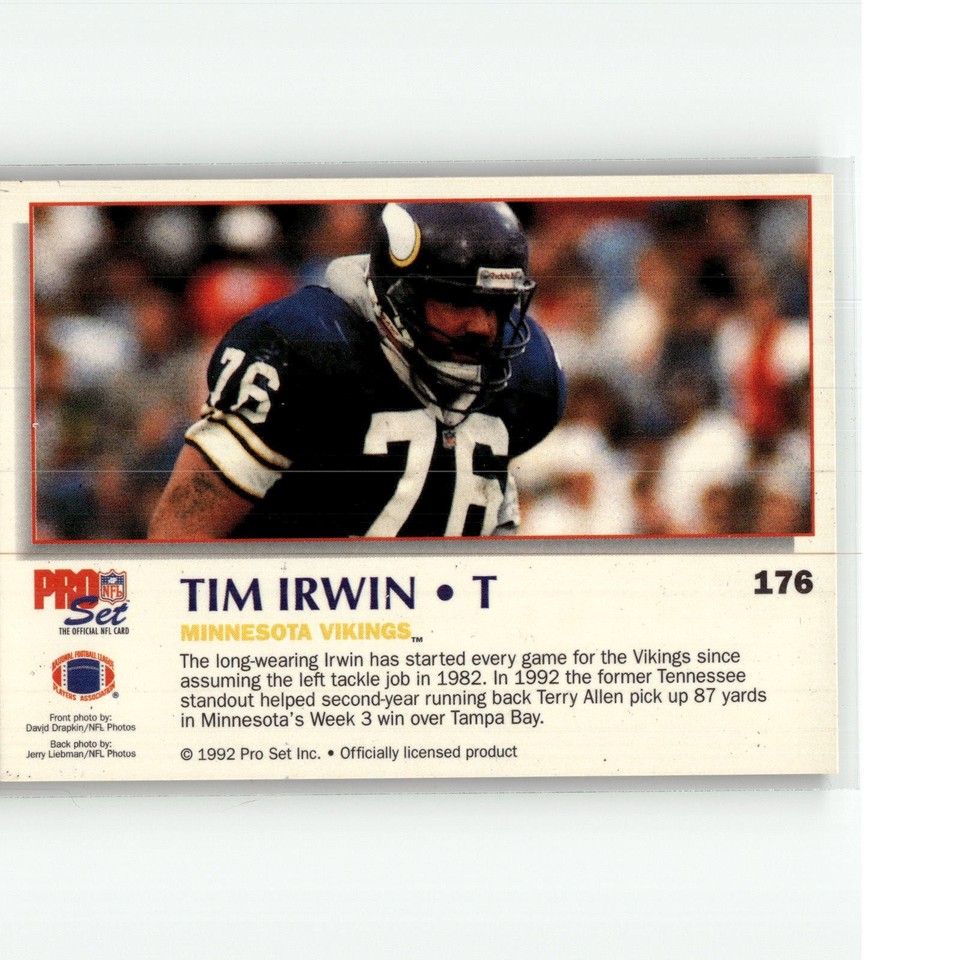Tim Irwin 1992 Pro Set Power 176 Minnesota Vikings eBay