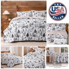 Rustic Reversible Queen Quilt Set with Deer Design for Cozy All-Season Comfort