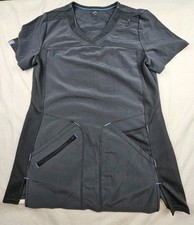 Scrubstar Scrub Top Womans Size XS Pewter V-neck Zipper Pockets Pit To Pit 17in