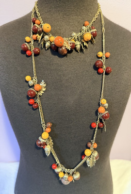 Pair of FALL ACORN OAK LEAF Charm Necklaces Set THANKSGIVING