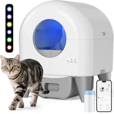 Self Cleaning Cat Litter Box App Controlled Safety Sensor Washable Liner Quiet