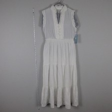 London Times Dress Womens 12 White Sleeveless Ruffle Tiered Maxi Sundress NWT
