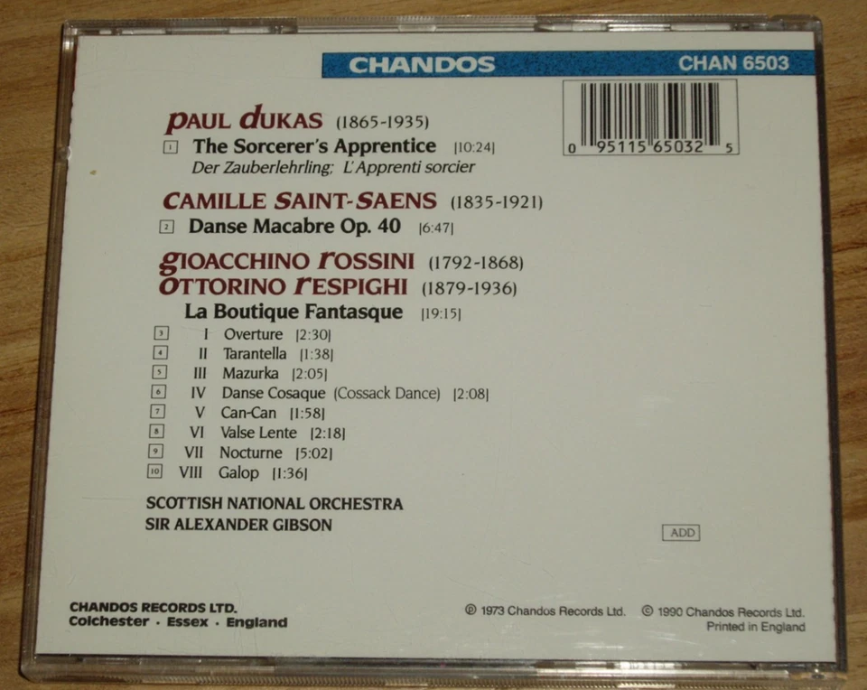 ALEXANDER GIBSON *UK Press CD ' DUKAS: Sorcerer's Apprentice & More' 1990 VGC+ - Image 3 of 3