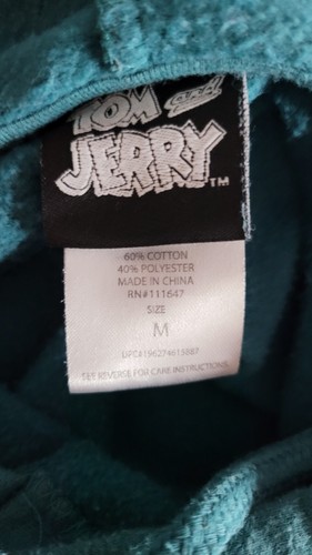RARE Tom And Jerry Graphic Peekaboo Teal Vintage Style Hoodie Unisex Medium - Bild 7 von 7