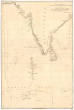 1811 Horsburgh Chart of the Indian Ocean, Coasts of India, Sri Lanka, Maldives