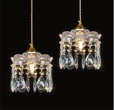 Brass Vintage Crystal Glass Pendant Light Fixture Kitchen Island Dining Room- OB