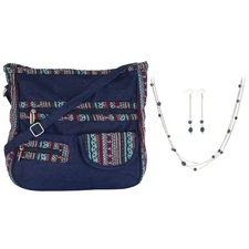 Canyon Sky Southwestern Denim Crossbody Messenger Bag and Jewelry Set
