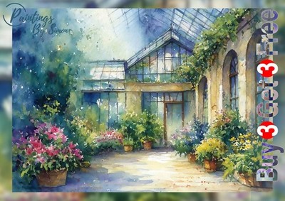 Gewächshaus Garten | Druck auf mattem Papier | Landhaus Wandbild