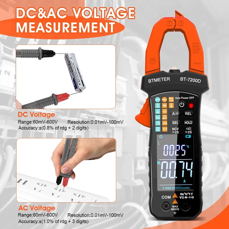 Digital TRMS Zangenmultimeter AC DC Volt Amperemeter Zangenmessgerät Stromzange - Bild 4 von 4