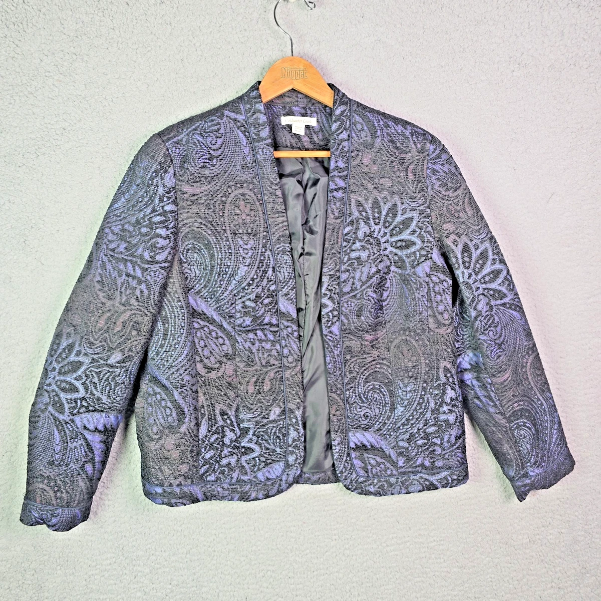 Veste Blazer Femme Coldwater Creek Taille Petite M - 100% Laine, Gris/noir, Manches 3/4, Occasion Excellent état