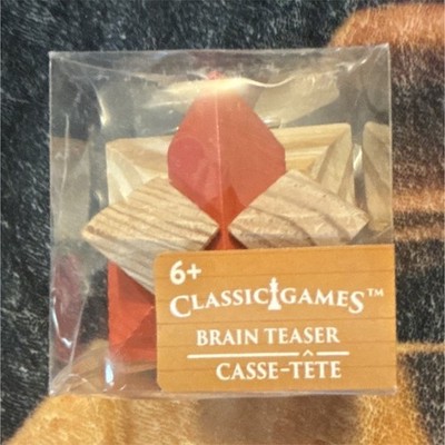 Classic Games Wooden Brain Teaser Puzzle Natural/Red Irregular Ages 6+