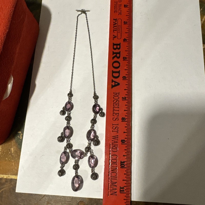 Antique Vintage Edwardian 800 Silver Amethyst Necklace Fabulous Rare From Estate