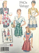 RETRO 1940s APRON PATTERN Bib Ruffled Scalloped Half Simplicity 1221 Sizes S-LG