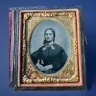 Antique Ambrotype Photo 1/9 Plate Stern Woman Civil War Union Case Jan 1865 (W)