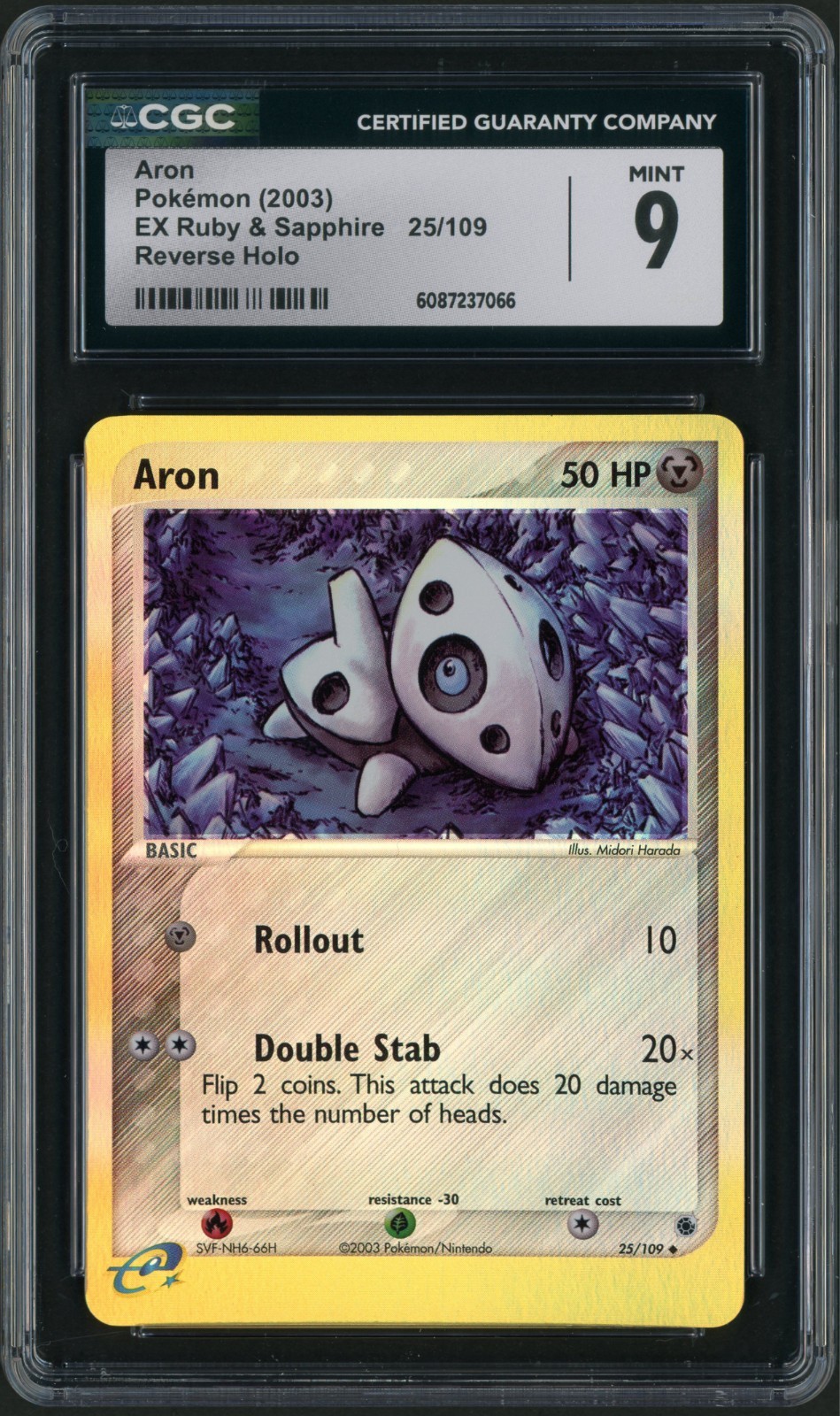 2003 Pokemon EX Ruby & Sapphire Aron Reverse Holo 25/109 CGC 9