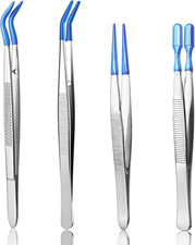 4 PCS Tweezers with Rubber Tips, PVC Coated Stainless Steel Straight Flat and Be