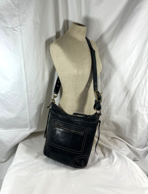 Genuine vintage COACH black leather Laced duffle shoulder bag