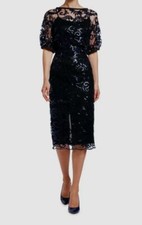 $975 Antonio Marras Women's Blue Sequined Lace Puff-Sleeve Dress Size 38