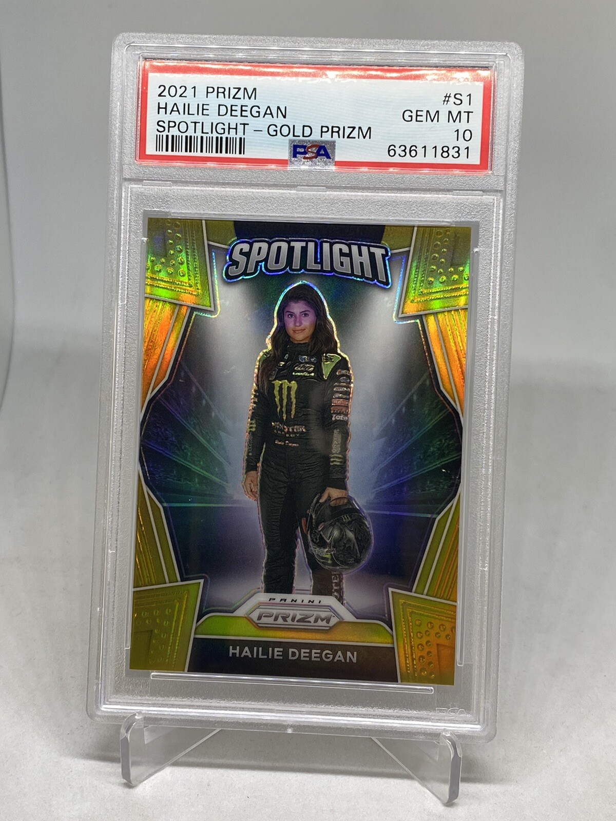 Hailie Deegan 2021 GOLD PRIZM REFRACTOR Spotlight SP/10 PSA 10 POP 1 GEM MINT