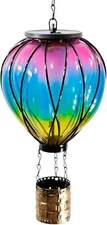 Hot Air Balloon Outdoor Solar Lantern with Flickering Flame, Hanging Warm