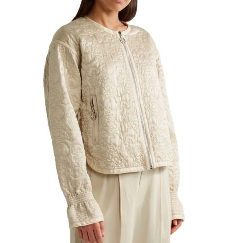 ELIZABETH AND JAMES Daisy Silk Satin Asian Inspired Quilted Jacket Beige Ivory S - Picture 3 of 14