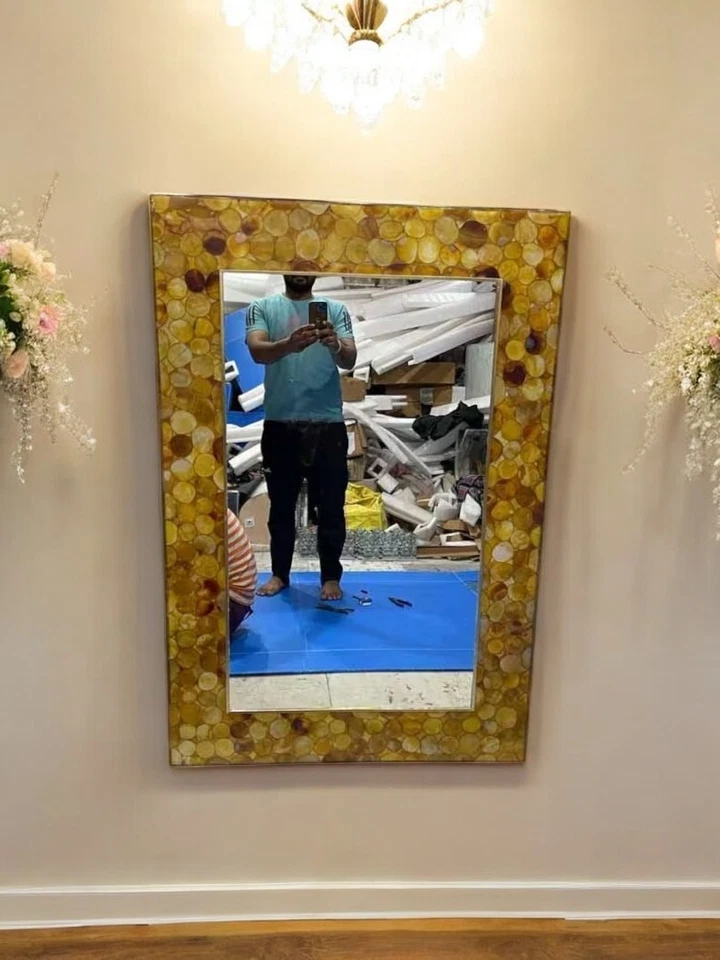 Espejo de pared de dormitorio de piedra ágata amarilla de 20"x24" impresionante diseño interior de baño Foto 2 de 4