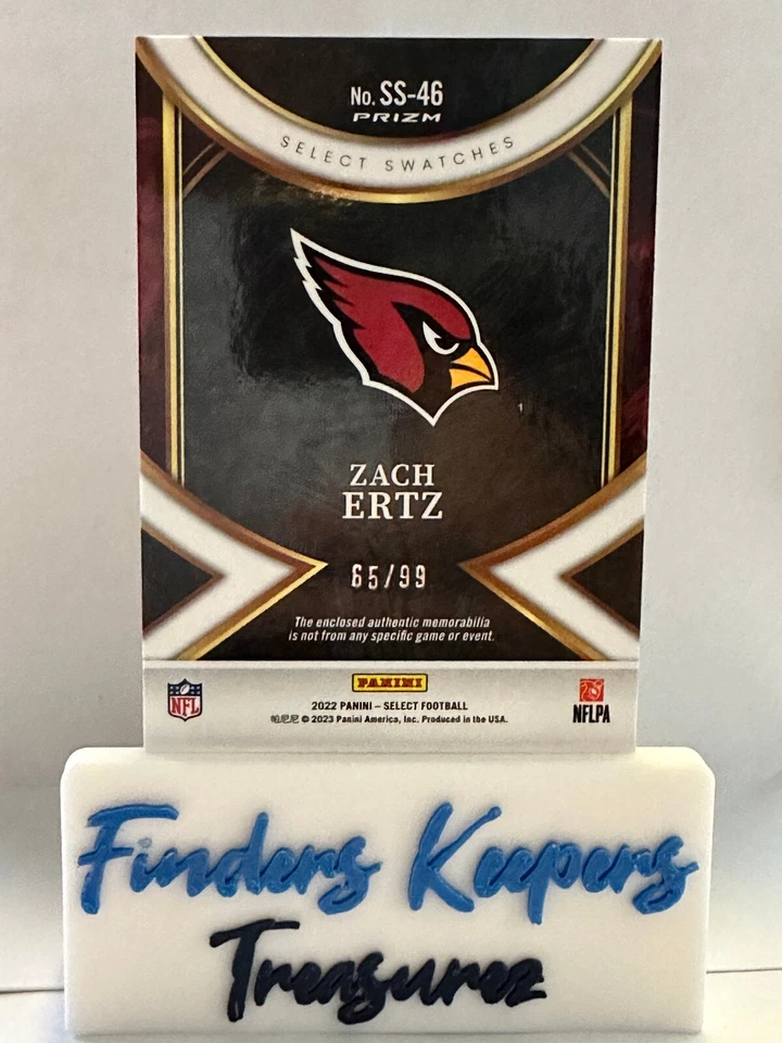 ZACH ERTZ~2022 SELECT FOOTBALL *SELECT SWATCHES *#65/99 ~CARDINALS - Image 2 of 2