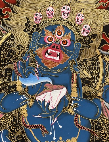 HAND-PAINTED 6 ARM MAHAKALA /MAHANKALA PROTECTOR TIBETAN THANGKA/THANKA PAINTING - Picture 7 of 11