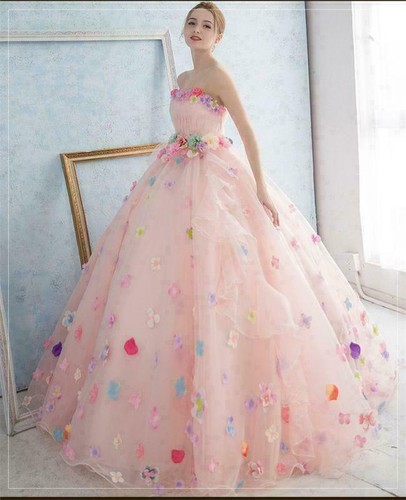 Pink/White Chic Elegant Pregnant Wedding Dress Colorful Flowers Bridal Gown New - Picture 5 of 11